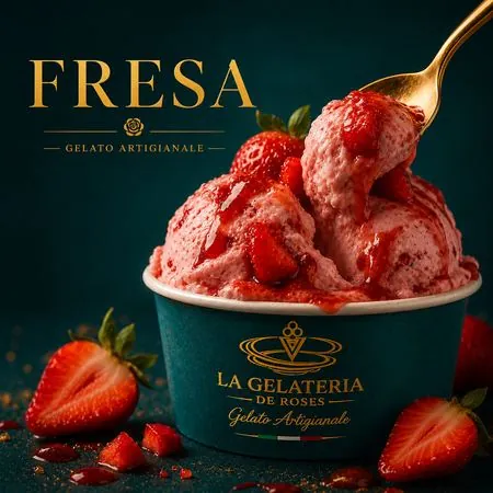 Helado artesanal de fresa natural en La Gelateria de Roses