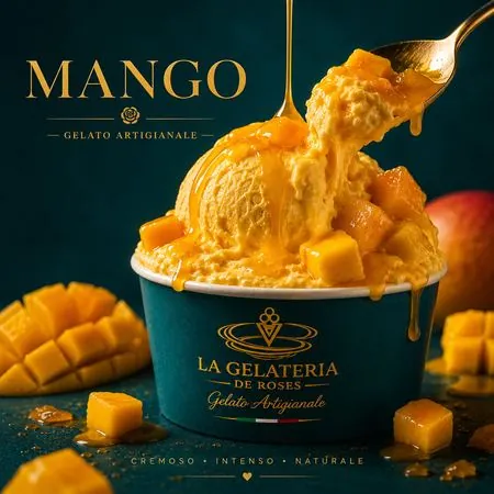 Helado artesanal de mango en La Gelateria de Roses