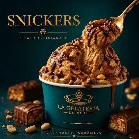 Helado artesanal de Snickers en La Gelateria de Roses